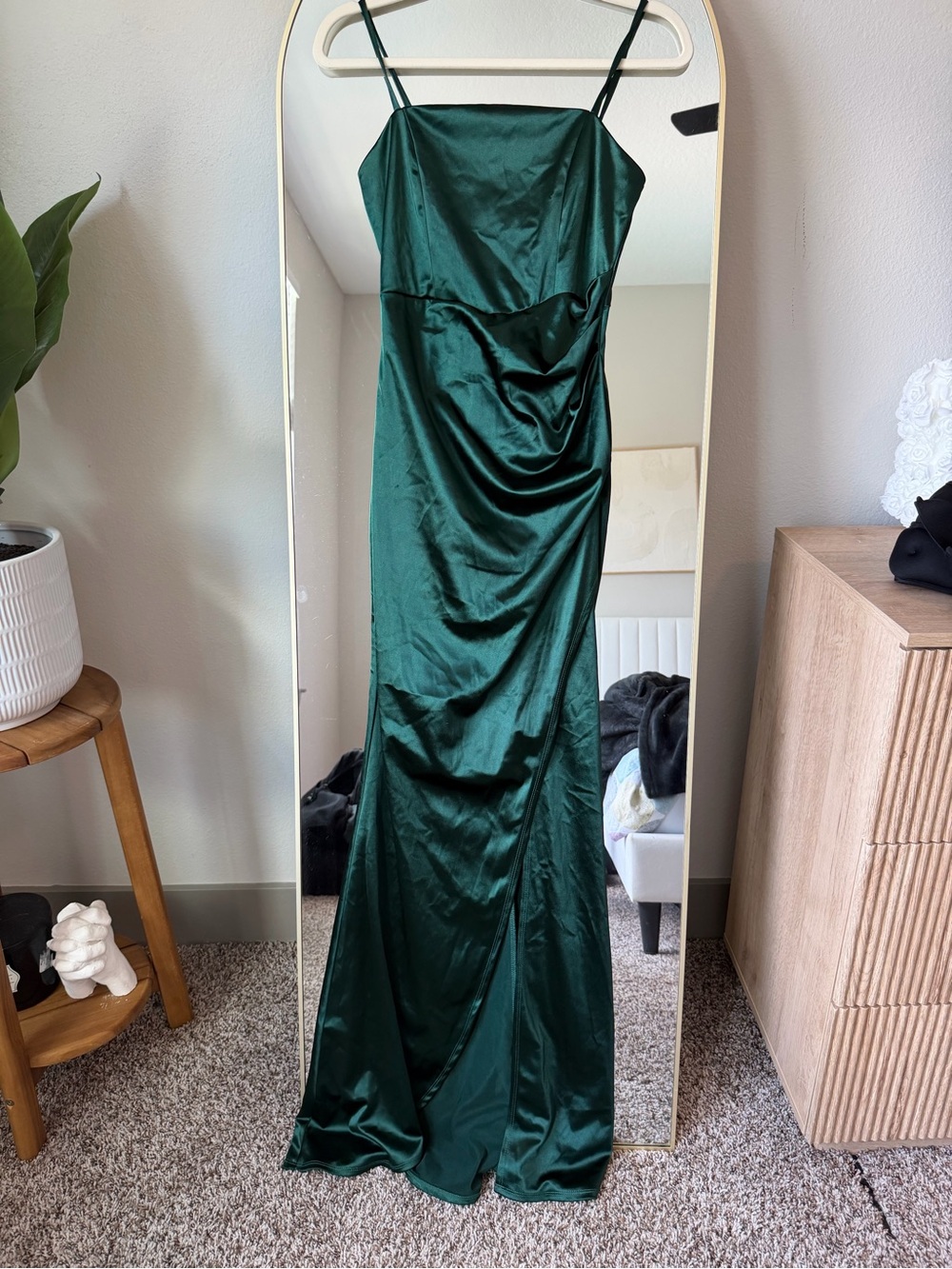 Emerald Sundae Deep Green Satin Slip Gown